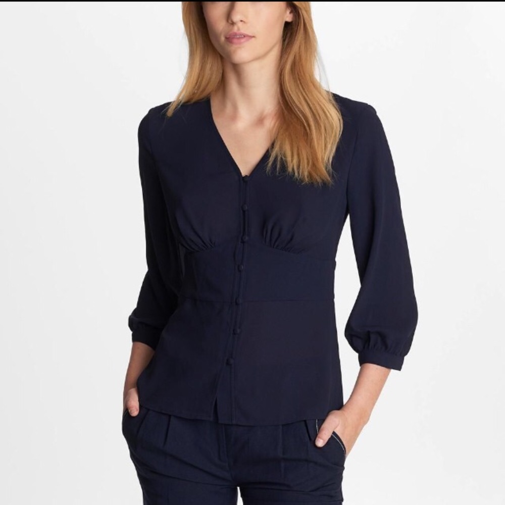 NWT Karl Lagerfeld Paris  3/4 Sleeve Blouse | Navu blue | Size XS